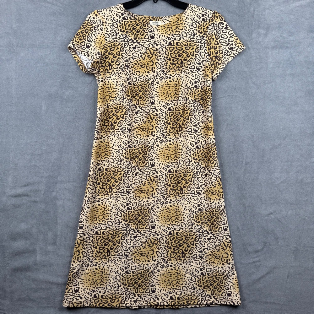 Katherine Way Women's Leopard Print‎ Short Sleeve Midi Dress Size S